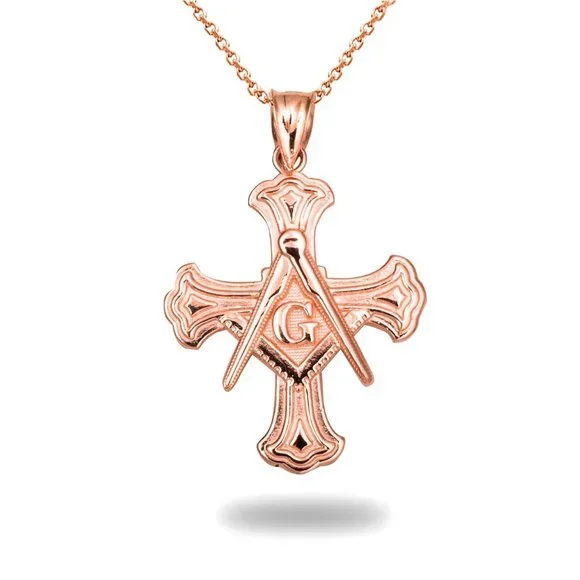 10K Solid Gold Freemason Cross Square and Compass Pendant